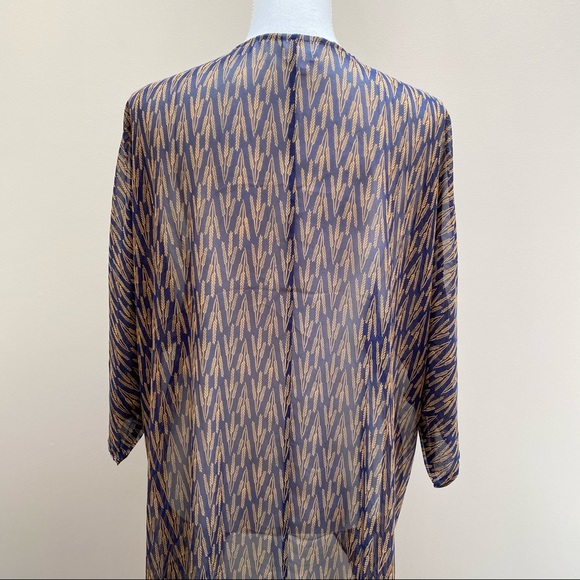 Lularoe Lindsay kimono blue gold wheat chiffon - Picture 5 of 14